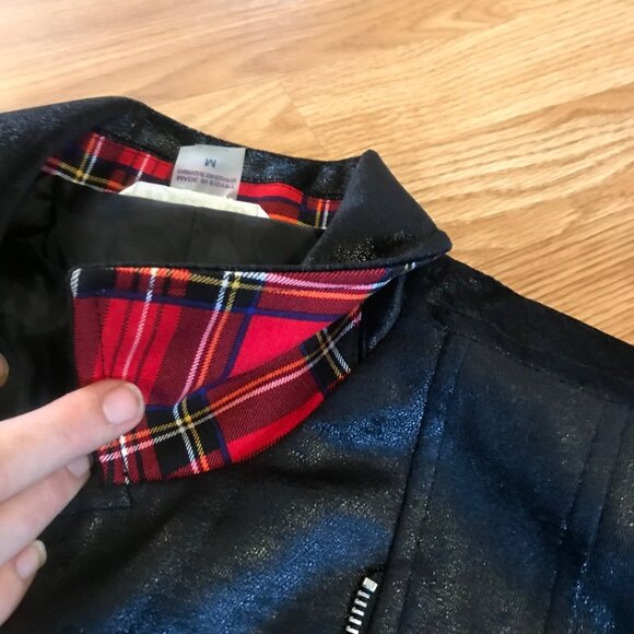 Womens Nygard Shirt Zip Front Medium Black Faux Leather & Red Plaid Long Sleeve - Picture 7 of 11